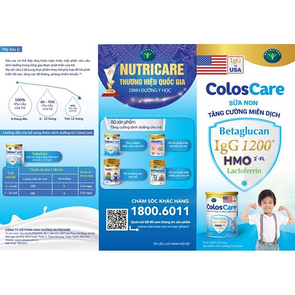 Sữa ColosCare tăng cường miễn dịch cho trẻ