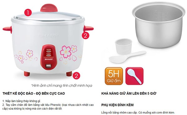 Nồi cơm điện nắp rời Sharp KSH-D06V 0.6L