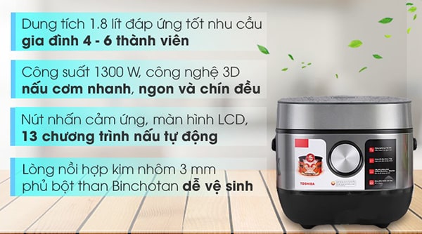 Nồi Cơm Cao Tần Toshiba 1.8 lít RC-18IP1PV 1.8L