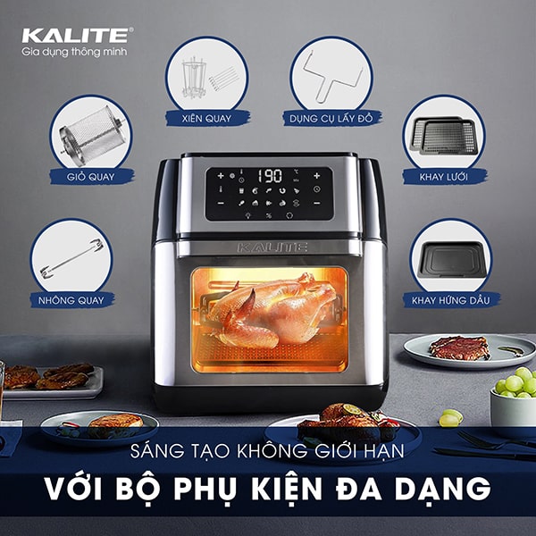 Thiết kế của nồi chiên không dầu Kalite đậm nét hiện đại, đảm bảo tính sử dụng linh hoạt