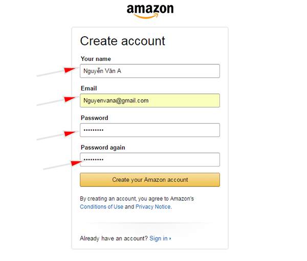 Đăng ký tài khoản trên Amazon
